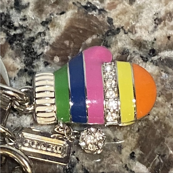 Coach Legacy Stripe Mittens Bag Charm Keychain Fob - Picture 3 of 5